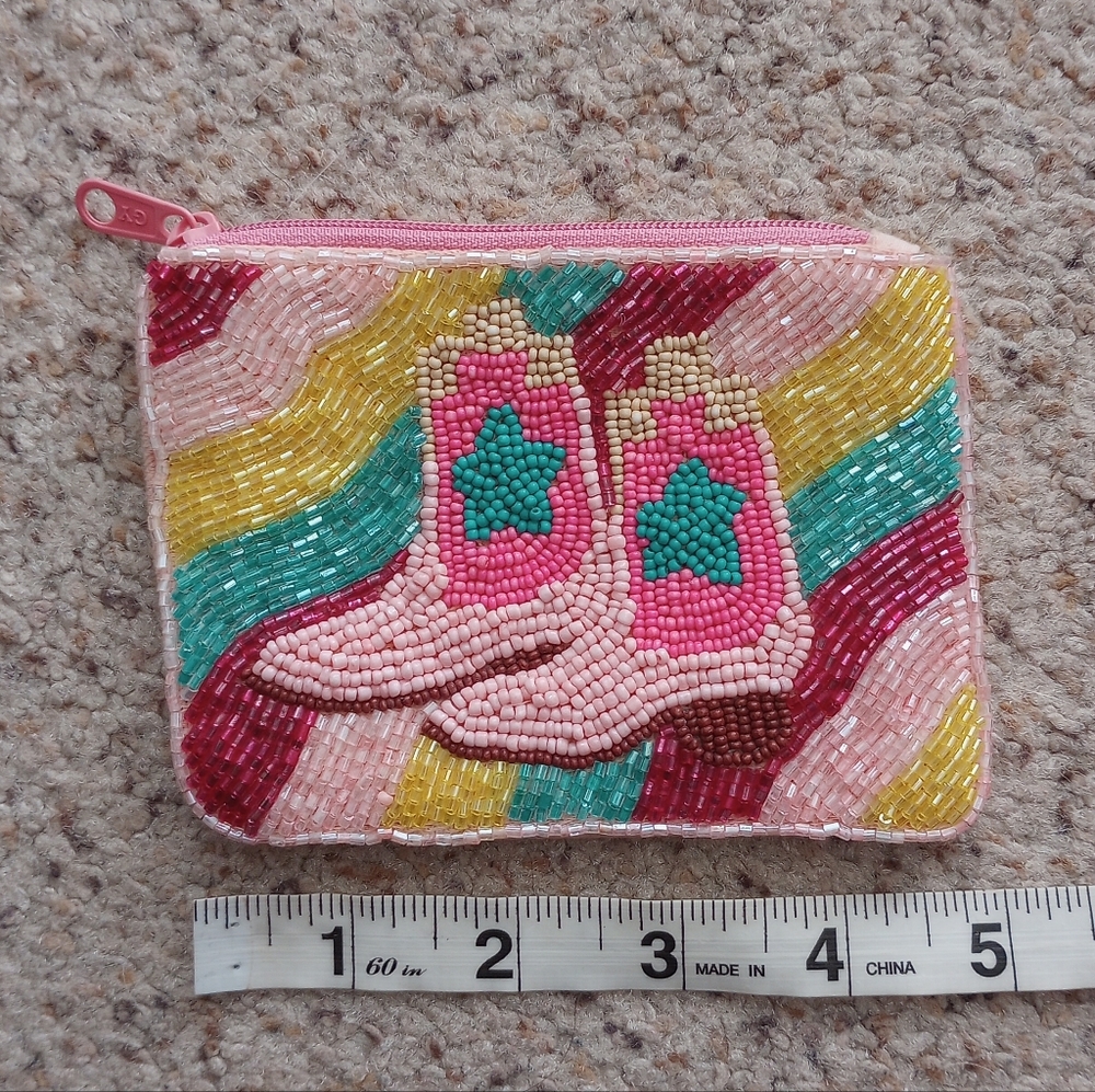 Beaded Cowgirl Boots Coin Purse / Card Holder - Picture 4 of 7